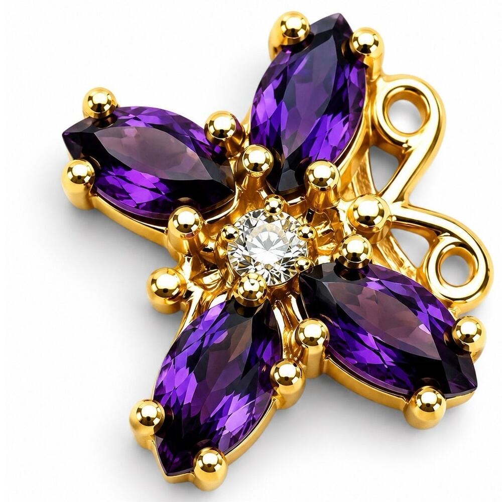 Richard Klein 14K Gold Butterfly Amethyst Slide Charm Hidden Bail 2.86g - Picture 2 of 9